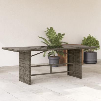 Masă de grădină cu blat din sticlă gri, 190x80x74 cm, poliratan GartenMobel Dekor