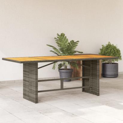 Masă de grădină, blat lemn acacia, gri, 190x80x74 cm, poliratan GartenMobel Dekor