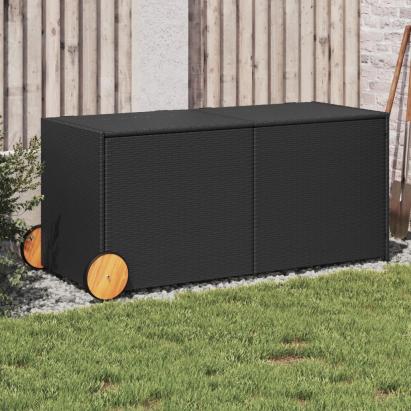 Ladă depozitare de grădină cu roți, negru, 283 L, poliratan GartenMobel Dekor