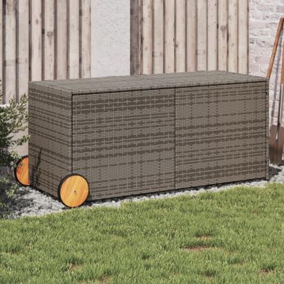 Ladă depozitare de grădină cu roți, gri, 283 L, poliratan GartenMobel Dekor