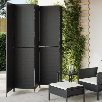 Separator de cameră cu 5 panouri, negru, poliratan GartenMobel Dekor