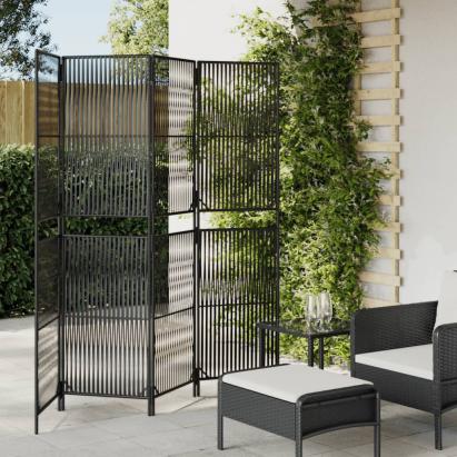 Separator de cameră cu 4 panouri, negru, poliratan GartenMobel Dekor