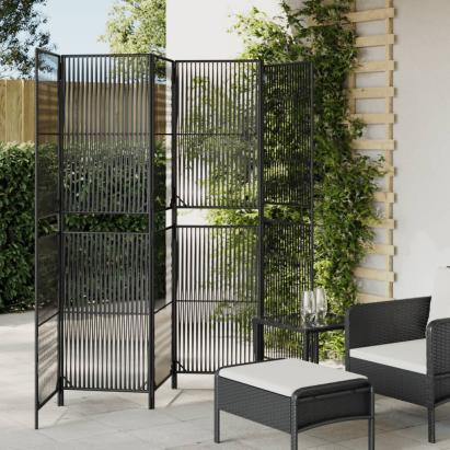 Separator de cameră cu 6 panouri, negru, poliratan GartenMobel Dekor