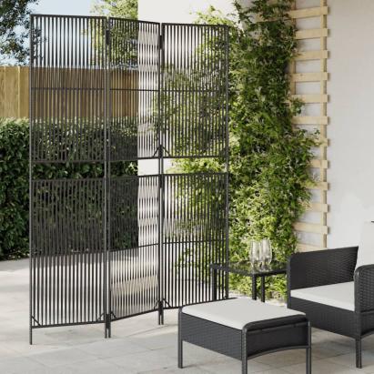 Separator de cameră cu 3 panouri, negru, poliratan GartenMobel Dekor