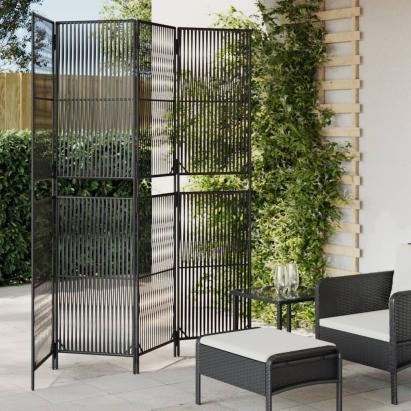 Separator de cameră cu 4 panouri, negru, poliratan GartenMobel Dekor