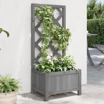 Jardinieră cu spalier, gri, lemn masiv de brad GartenMobel Dekor