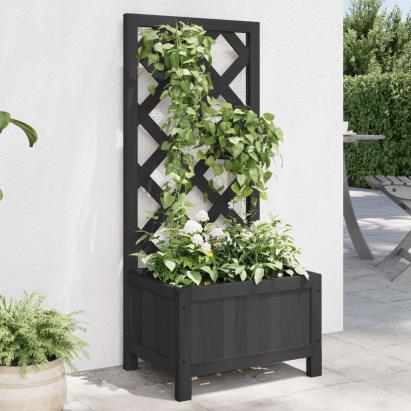 Jardinieră cu spalier, negru, lemn masiv de brad GartenMobel Dekor