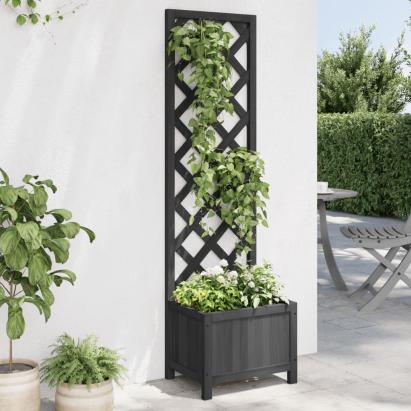 Jardinieră cu spalier, negru, lemn masiv de brad GartenMobel Dekor