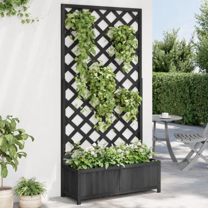 Jardinieră cu spalier, negru, lemn masiv de brad GartenMobel Dekor