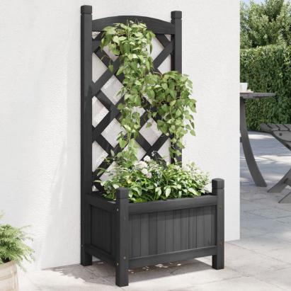 Jardinieră cu spalier, negru, lemn masiv de brad GartenMobel Dekor