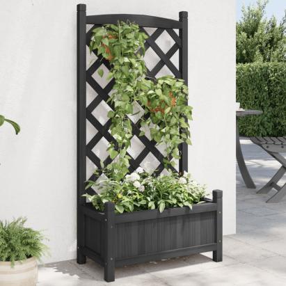 Jardinieră cu spalier, negru, lemn masiv de brad GartenMobel Dekor