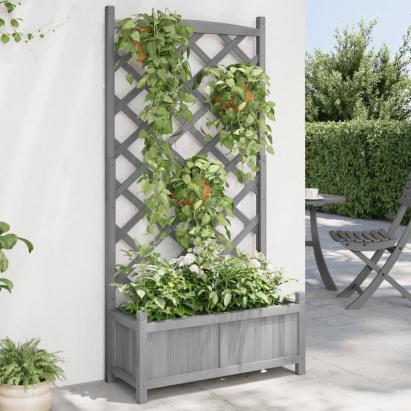 Jardinieră cu spalier, gri, lemn masiv de brad GartenMobel Dekor
