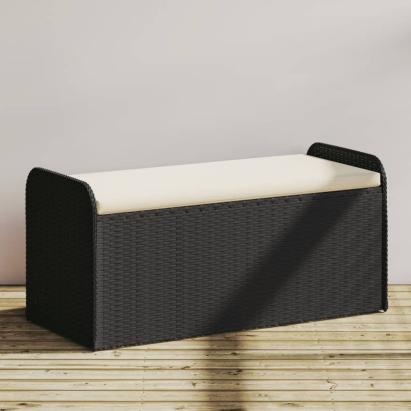 Bancă de depozitare cu pernă, negru, 115x51x52 cm, poliratan GartenMobel Dekor
