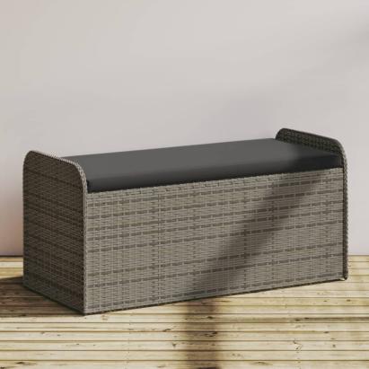 Bancă de depozitare cu pernă, gri, 115x51x52 cm, poliratan GartenMobel Dekor