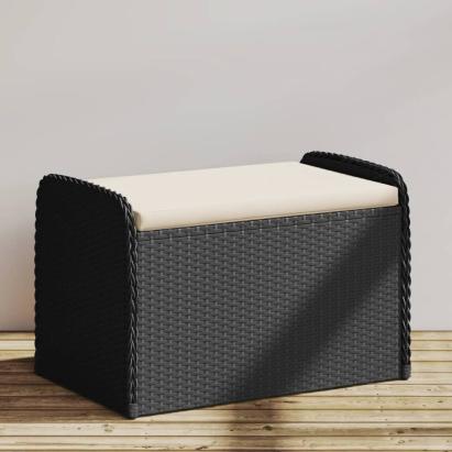 Bancă de depozitare cu pernă, negru, 80x51x52 cm, poliratan GartenMobel Dekor