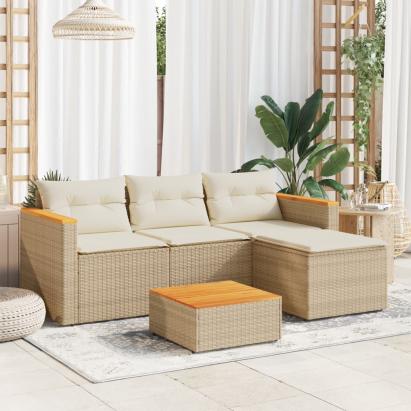 Set canapele de grădină, 3 piese, cu perne, bej, poliratan GartenMobel Dekor