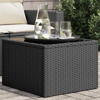 Masă de grădină cu blat din sticlă, negru 55x55x37 cm poliratan GartenMobel Dekor