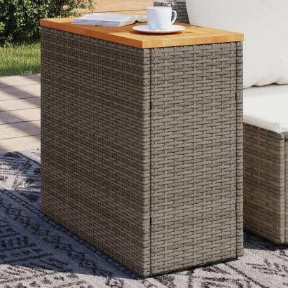 Masă laterală de grădină blat lemn gri 58x27,5x55 cm poliratan GartenMobel Dekor