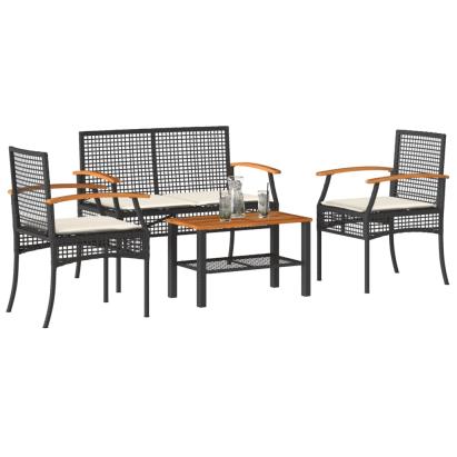 Set mobilier relaxare grădină 4 piese cu perne poliratan negru GartenMobel Dekor