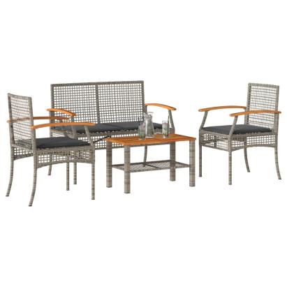 Set mobilier de grădină cu perne, 4 piese, gri, poliratan GartenMobel Dekor