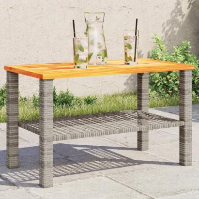Masă de grădină, gri, 70x38x42 cm, poliratan și lemn acacia GartenMobel Dekor