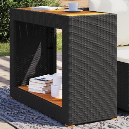 Masă laterală de grădină blat lemn negru 100x40x75 cm poliratan GartenMobel Dekor