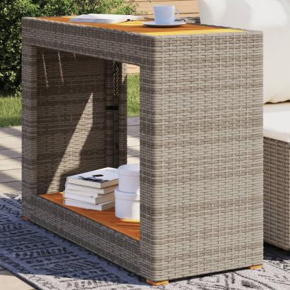 Masă laterală de grădină blat lemn, gri, 100x40x75 cm poliratan GartenMobel Dekor