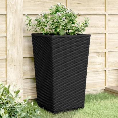 Jardiniere de grădină, 2 buc., negru, 32,5x32,5x57 cm, PP GartenMobel Dekor