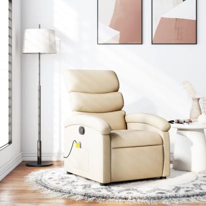 Fotoliu rabatabil de masaj, crem, material textil GartenMobel Dekor