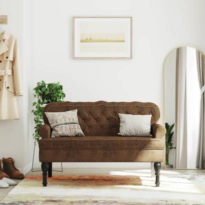Banchetă cu spătar maro 119,5x64,5x75 cm piele întoarsă eco. GartenMobel Dekor
