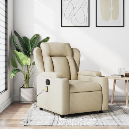 Fotoliu rabatabil de masaj, crem, material textil GartenMobel Dekor