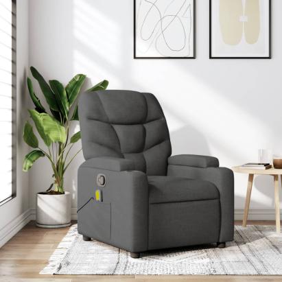 Fotoliu de masaj rabatabil, gri închis, material textil GartenMobel Dekor