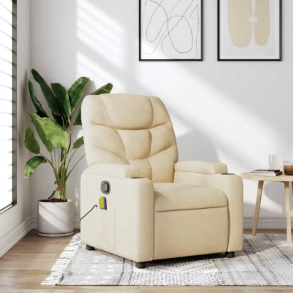 Fotoliu rabatabil de masaj, crem, material textil GartenMobel Dekor