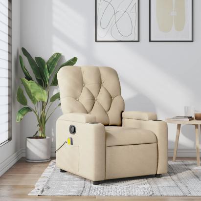 Fotoliu rabatabil de masaj, crem, material textil GartenMobel Dekor