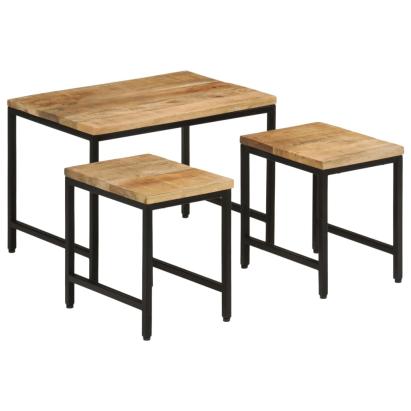 Măsuțe de cafea suprapuse, 3 buc., lemn masiv mango brut/fier GartenMobel Dekor