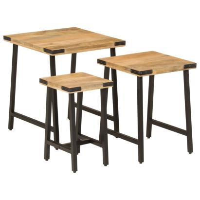 Măsuțe de cafea suprapuse, 3 buc., lemn masiv de mango/fier GartenMobel Dekor