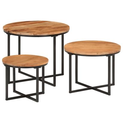 Măsuțe de cafea suprapuse, 3 buc., lemn masiv de acacia/fier GartenMobel Dekor