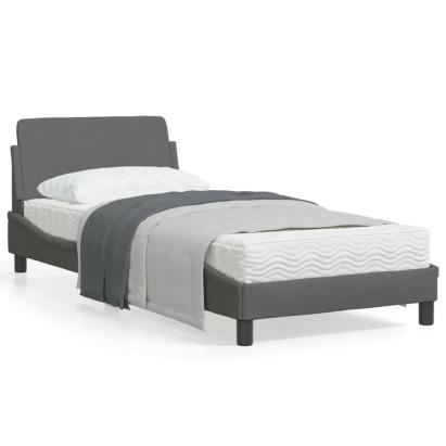 Cadru de pat cu tăblie, gri închis, 90x190 cm, textil GartenMobel Dekor