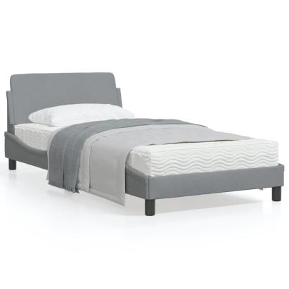 Cadru de pat cu tăblie, gri deschis, 100x200 cm, textil GartenMobel Dekor
