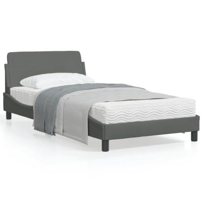 Cadru de pat cu tăblie, gri închis, 100x200 cm, textil GartenMobel Dekor