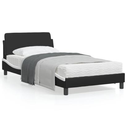 Cadru de pat cu tăblie negru și alb 100x200cm piele artificială GartenMobel Dekor