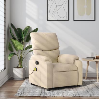 Fotoliu rabatabil de masaj, crem, material textil GartenMobel Dekor