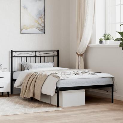 Cadru de pat din metal cu tăblie, negru, 107x203 cm GartenMobel Dekor