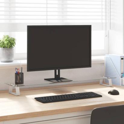 Suport de monitor, alb, 100x20x8 cm, sticlă securizată și metal GartenMobel Dekor