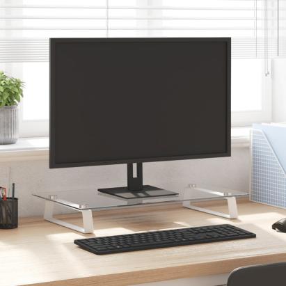 Suport de monitor, alb, 60x35x8 cm, sticlă securizată și metal GartenMobel Dekor