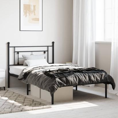 Cadru de pat din metal cu tăblie, negru, 107x203 cm GartenMobel Dekor