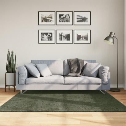 Covor HUARTE, fir scurt moale și lavabil verde pădure 160x160cm GartenMobel Dekor