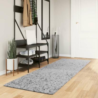 Covor pufos "PAMPLONA" cu fire înalte, gri modern, 80x250 cm GartenMobel Dekor