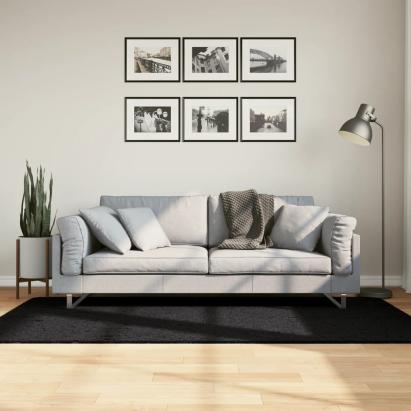 Covor pufos "PAMPLONA" cu fire înalte, negru modern, 100x200 cm GartenMobel Dekor