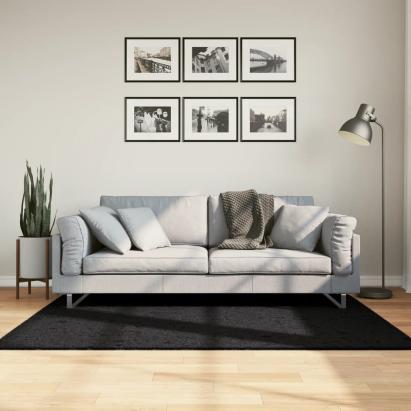 Covor pufos "PAMPLONA" cu fire înalte, negru modern, 120x170 cm GartenMobel Dekor